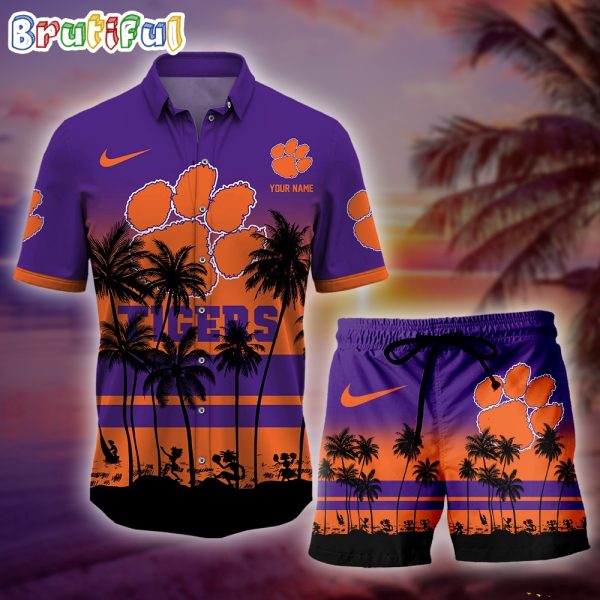 Clemson Tigers Palm Tree Summer Hawaiian Shirt, NCAA Sport Summer Hawaiian Set, Summer Beach Short