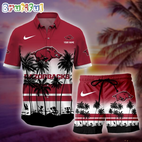 Arkansas Razorbacks Palm Tree Summer Hawaiian Shirt, NCAA Sport Summer Hawaiian Set, Summer Beach Short