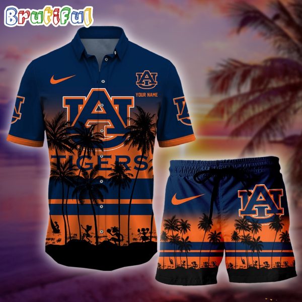 Auburn Tigers Palm Tree Summer Hawaiian Shirt, NCAA Sport Summer Hawaiian Set, Summer Beach Short
