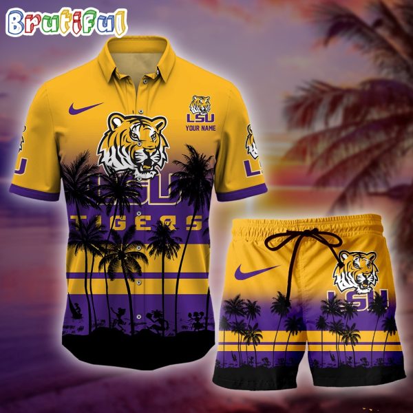 LSU Tigers Palm Tree Summer Hawaiian Shirt, NCAA Sport Summer Hawaiian Set, Summer Beach Short