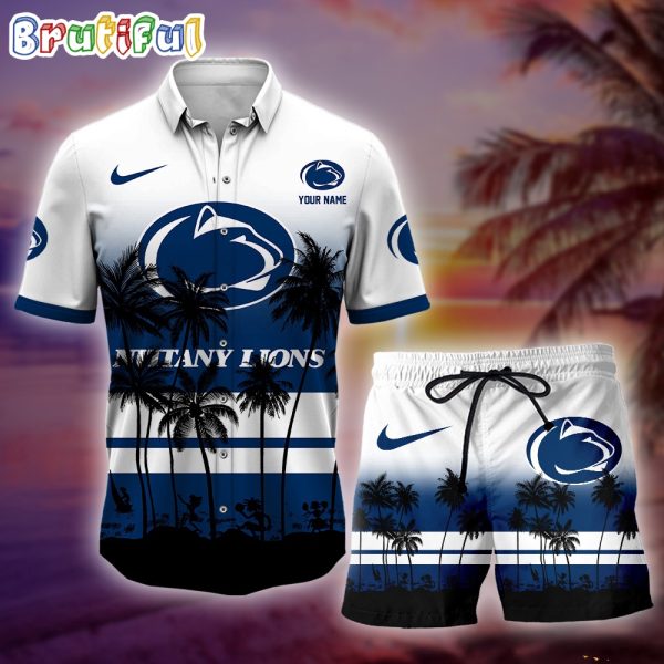 Penn State Nittany Lions Palm Tree Summer Hawaiian Shirt, NCAA Sport Summer Hawaiian Set, Summer Beach Short