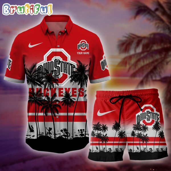 Ohio State Buckeyes Palm Tree Summer Hawaiian Shirt, NCAA Sport Summer Hawaiian Set, Summer Beach Short