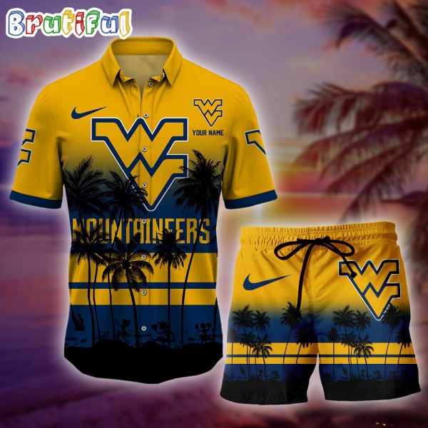 West Virginia Mountaineers Palm Tree Summer Hawaiian Shirt, NCAA Sport Summer Hawaiian Set, Summer Beach Short