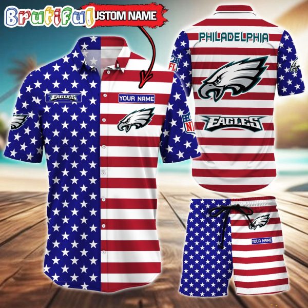 Philadelphia Eagles American Flag Hawaii Shirt, NFL Sport American Flag Hawaiian Shirt And Shorts Set Mens