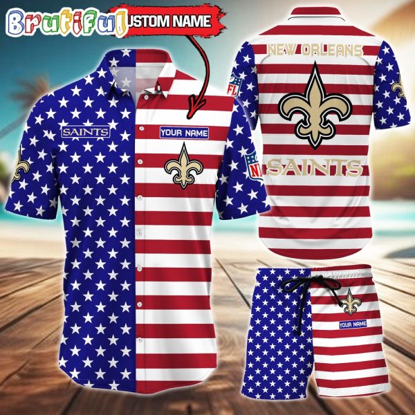 New Orleans Saints American Flag Hawaii Shirt, NFL Sport American Flag Hawaiian Shirt And Shorts Set Mens