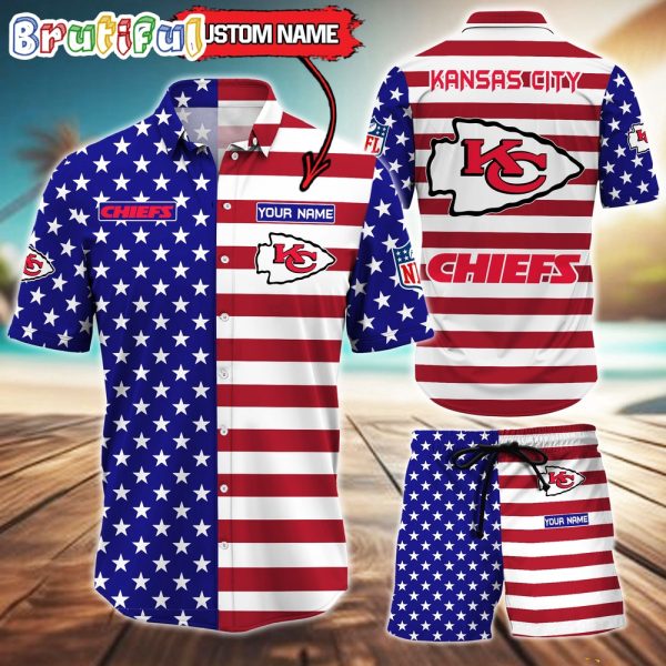 Kansas City Chiefs American Flag Hawaii Shirt, NFL Sport American Flag Hawaiian Shirt And Shorts Set Mens