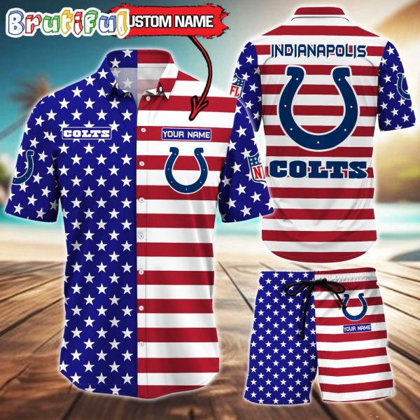 Indianapolis Colts American Flag Hawaii Shirt, NFL Sport American Flag Hawaiian Shirt And Shorts Set Mens