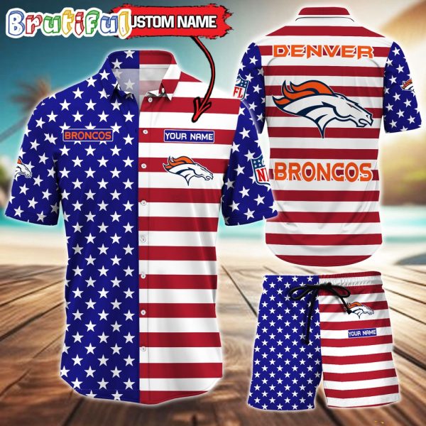 Denver Broncos American Flag Hawaii Shirt, NFL Sport American Flag Hawaiian Shirt And Shorts Set Mens