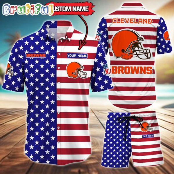 Cleveland Browns American Flag Hawaii Shirt, NFL Sport American Flag Hawaiian Shirt And Shorts Set Mens