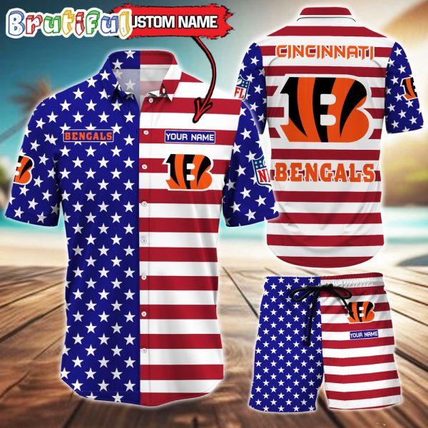 Cincinnati Bengals American Flag Hawaii Shirt, NFL Sport American Flag Hawaiian Shirt And Shorts Set Mens