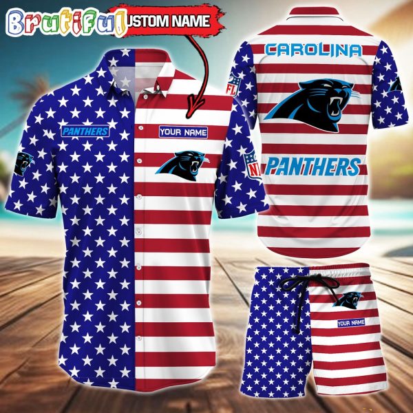 Carolina Panthers American Flag Hawaii Shirt, NFL Sport American Flag Hawaiian Shirt And Shorts Set Mens