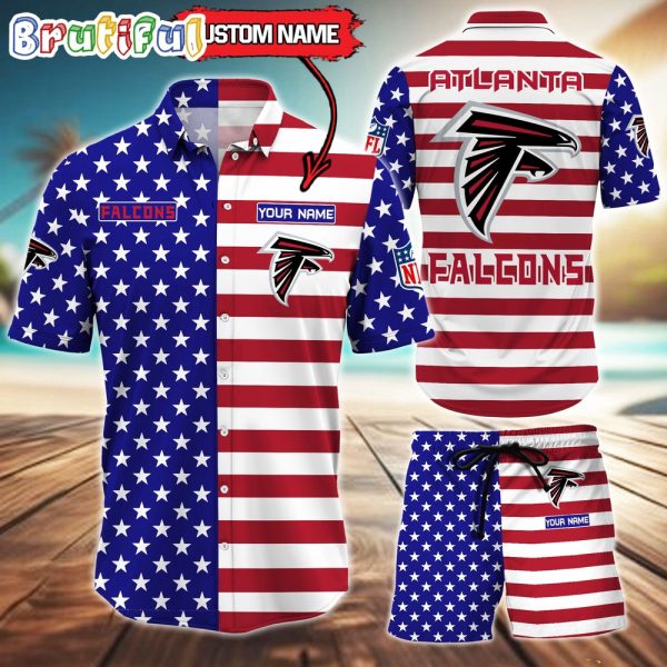 Atlanta Falcons American Flag Hawaii Shirt, NFL Sport American Flag Hawaiian Shirt And Shorts Set Mens