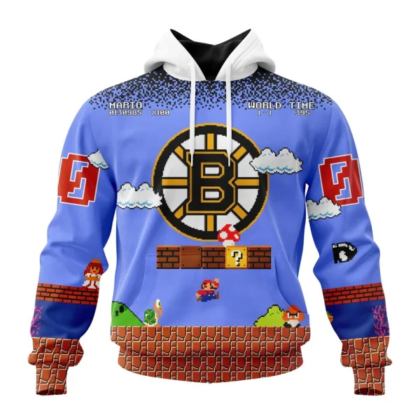 Hoodie NHL Boston Bruins Special Kits With Super Mario Game Design