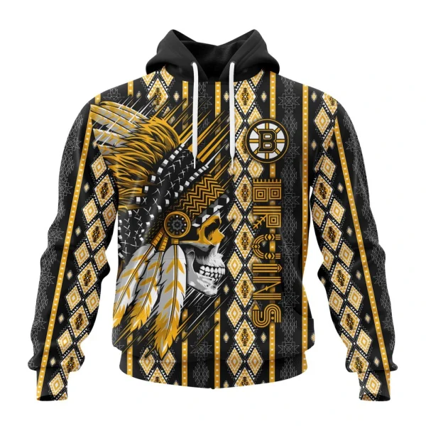 Hoodie NHL Boston Bruins Special Skull Native Design St2301