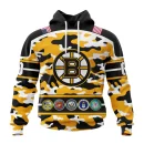 Hoodie NHL Boston Bruins Specialized Design Wih Camo Team Color And Military Force Logo