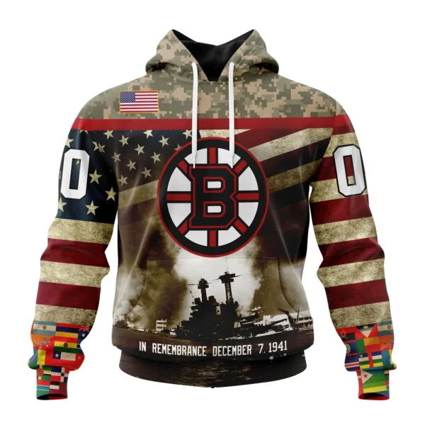 Hoodie NHL Boston Bruins Specialized Unisex Kits Remember Pearl Harbor