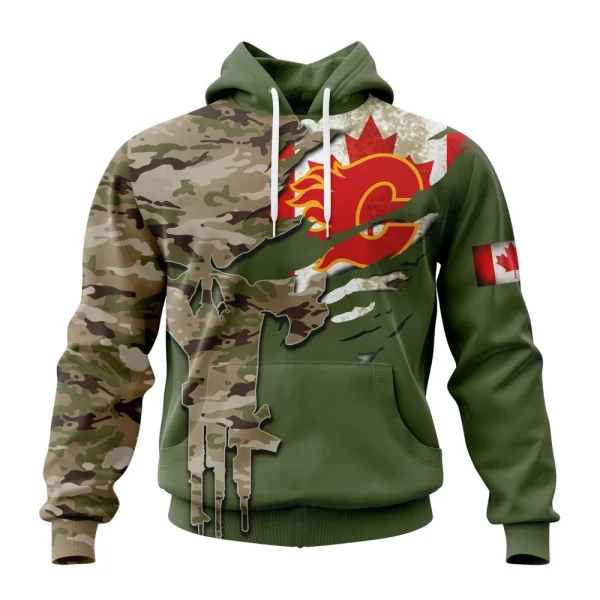 Hoodie NHL Calgary Flames Special Camo Skull Design St2303