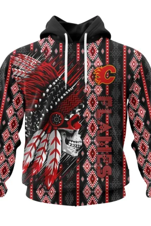 Hoodie NHL Calgary Flames Special Skull Native Design St2301