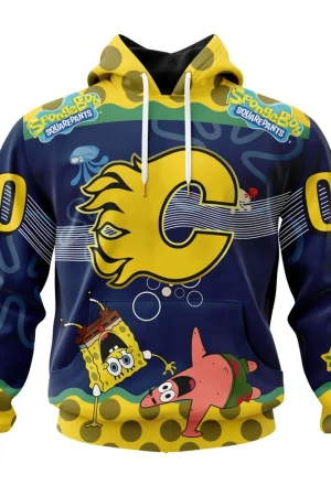 Hoodie NHL Calgary Flames Specialized Jersey With Spongebob