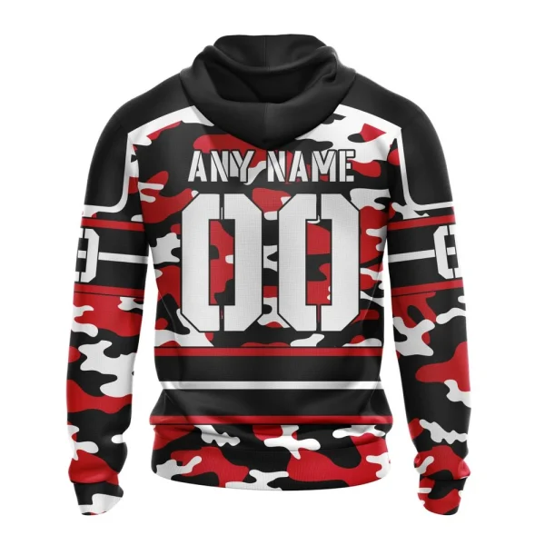 Hoodie NHL Carolina Hurricanes, Specialized Design Wih Camo Team Color And Military Force Logo - Image 2