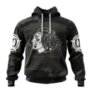 Hoodie NHL Chicago Blackhawks Special Black Camo Design For Veterans Day St2304