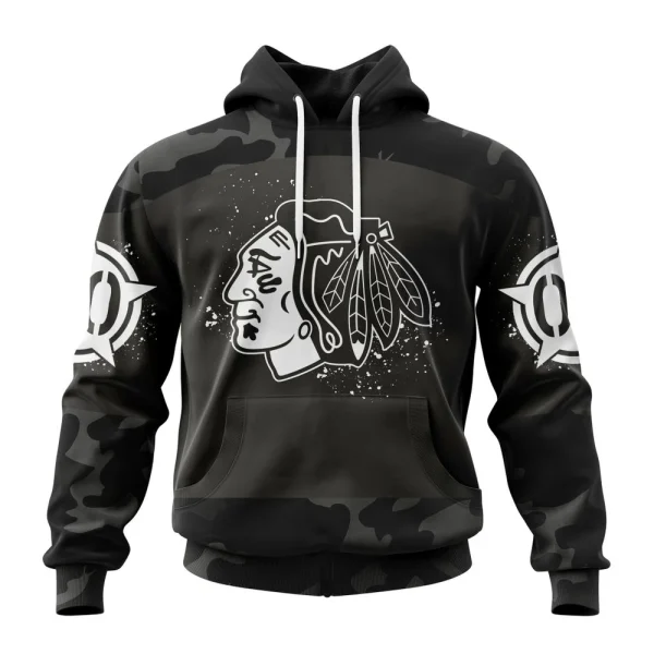 Hoodie NHL Chicago Blackhawks Special Black Camo Design For Veterans Day St2304