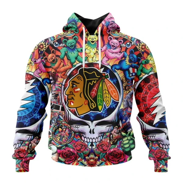 Hoodie NHL Chicago Blackhawks Special Grateful Dead Design St2304