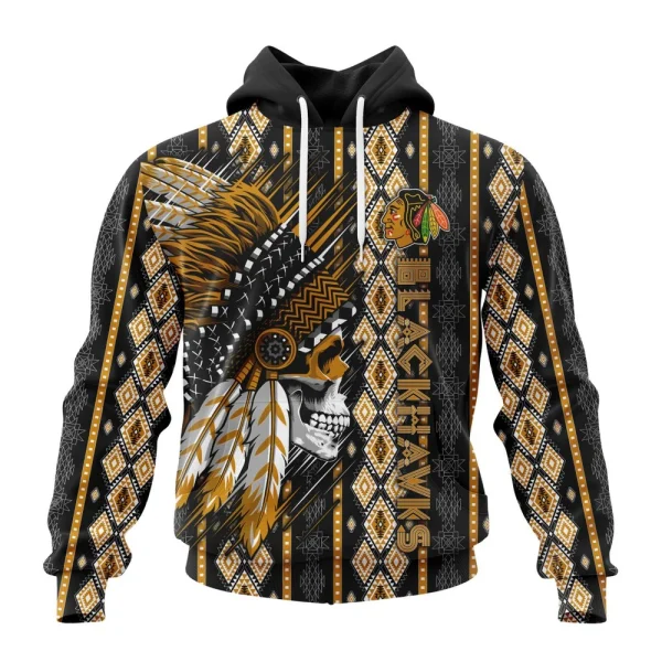 Hoodie NHL Chicago Blackhawks Special Skull Native Design St2301