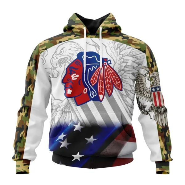 Hoodie NHL Chicago Blackhawks, Specialized Design With Our America Flag And Our America Eagle