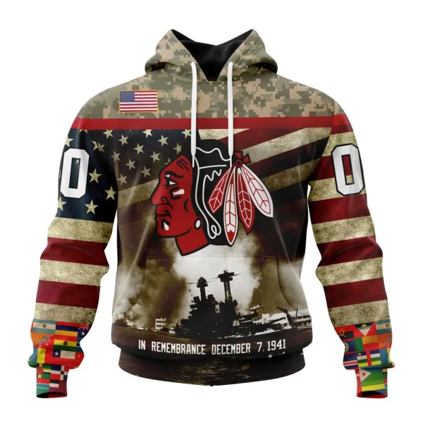 Hoodie NHL Chicago Blackhawks, Specialized Unisex Kits Remember Pearl Harbor