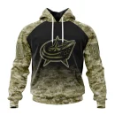 Hoodie NHL Columbus Blue Jackets Special Camo Design For Veterans Day St2302
