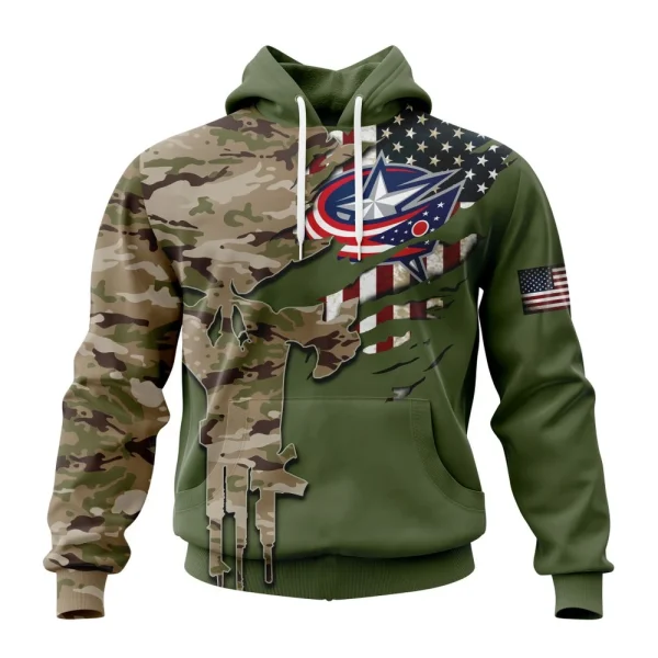 Hoodie NHL Columbus Blue Jackets Special Camo Skull Design St2303