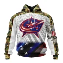 Hoodie NHL Columbus Blue Jackets, Specialized Design With Our America Flag And Our America Eagle