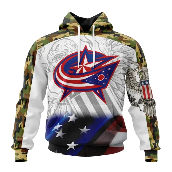 Hoodie NHL Columbus Blue Jackets, Specialized Design With Our America Flag And Our America Eagle