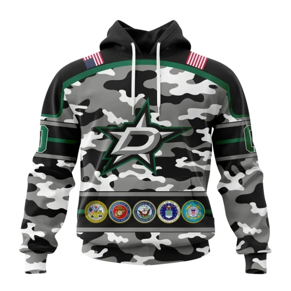 Hoodie NHL Dallas Stars, Specialized Design Wih Camo Team Color And Military Force Logo