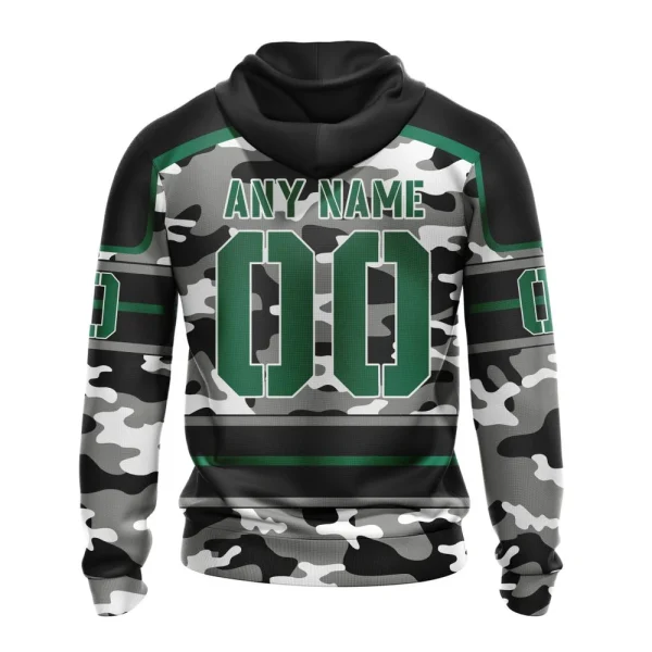 Hoodie NHL Dallas Stars, Specialized Design Wih Camo Team Color And Military Force Logo - Image 2