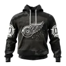 Hoodie NHL Detroit Red Wings Special Black Camo Design For Veterans Day St2304
