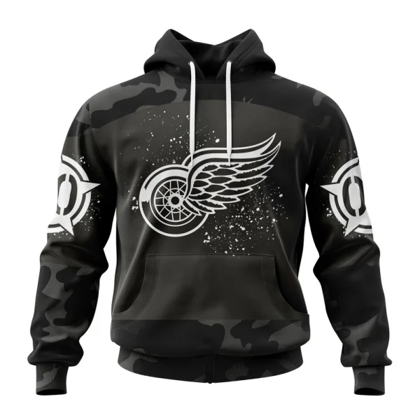 Hoodie NHL Detroit Red Wings Special Black Camo Design For Veterans Day St2304
