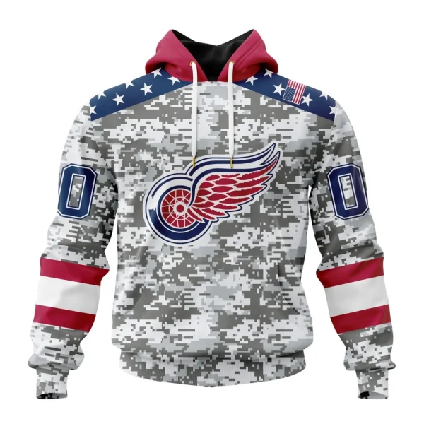 Hoodie NHL Detroit Red Wings Special Camo Design For Veterans Day St2301