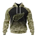 Hoodie NHL Detroit Red Wings Special Camo Design For Veterans Day St2302