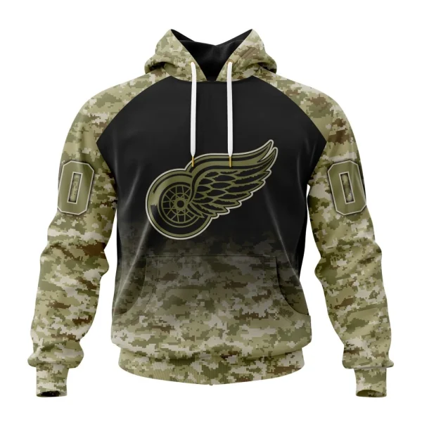 Hoodie NHL Detroit Red Wings Special Camo Design For Veterans Day St2302