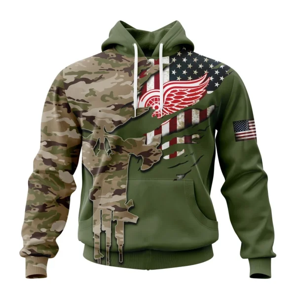 Hoodie NHL Detroit Red Wings Special Camo Skull Design St2303