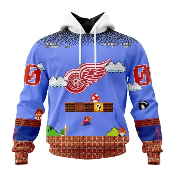 Hoodie NHL Detroit Red Wings Special Kits With Super Mario Game Design