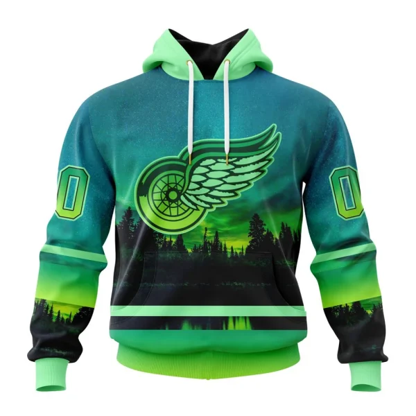 Hoodie NHL Detroit Red Wings Special Northern Lights Design St2302