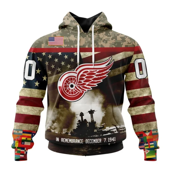 Hoodie NHL Detroit Red Wings, Specialized Unisex Kits Remember Pearl Harbor