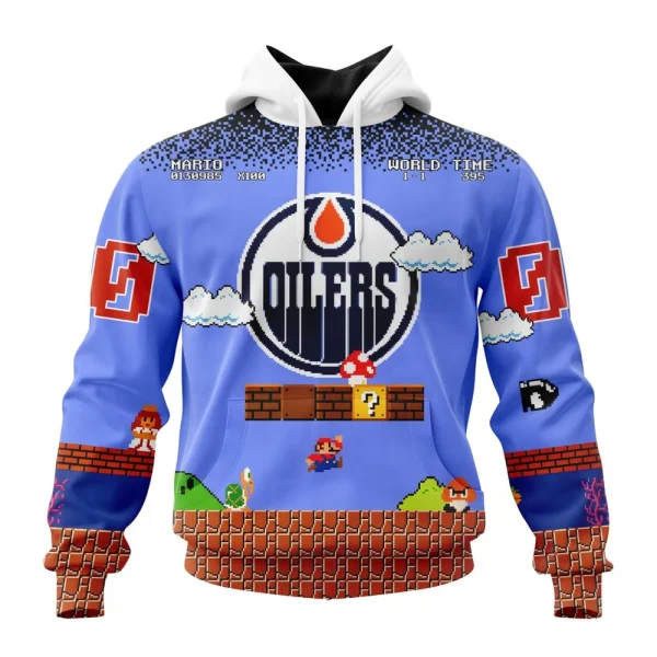 Hoodie NHL Edmonton Oilers Special Kits With Super Mario Game Design