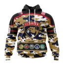 Hoodie NHL Florida Panthers, Specialized Design Wih Camo Team Color And Military Force Logo