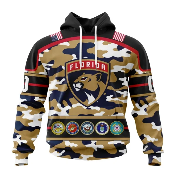 Hoodie NHL Florida Panthers, Specialized Design Wih Camo Team Color And Military Force Logo