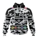 Hoodie NHL Los Angeles Kings, Specialized Design Wih Camo Team Color And Military Force Logo