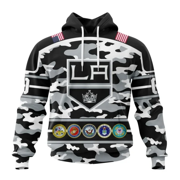 Hoodie NHL Los Angeles Kings, Specialized Design Wih Camo Team Color And Military Force Logo